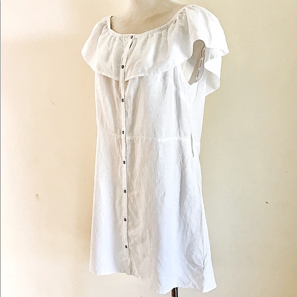 GUESS 100% white linen dress with shoulder frill SIZE XL - Picture 6 of 8